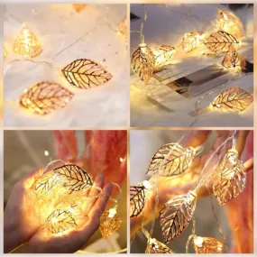 10 LED Garland Light String Battery Powered - Leaf Style Christmas and Valentine’s Day Living Room Garden LED String Lights Decoration | Single Strand with 14 LEDs