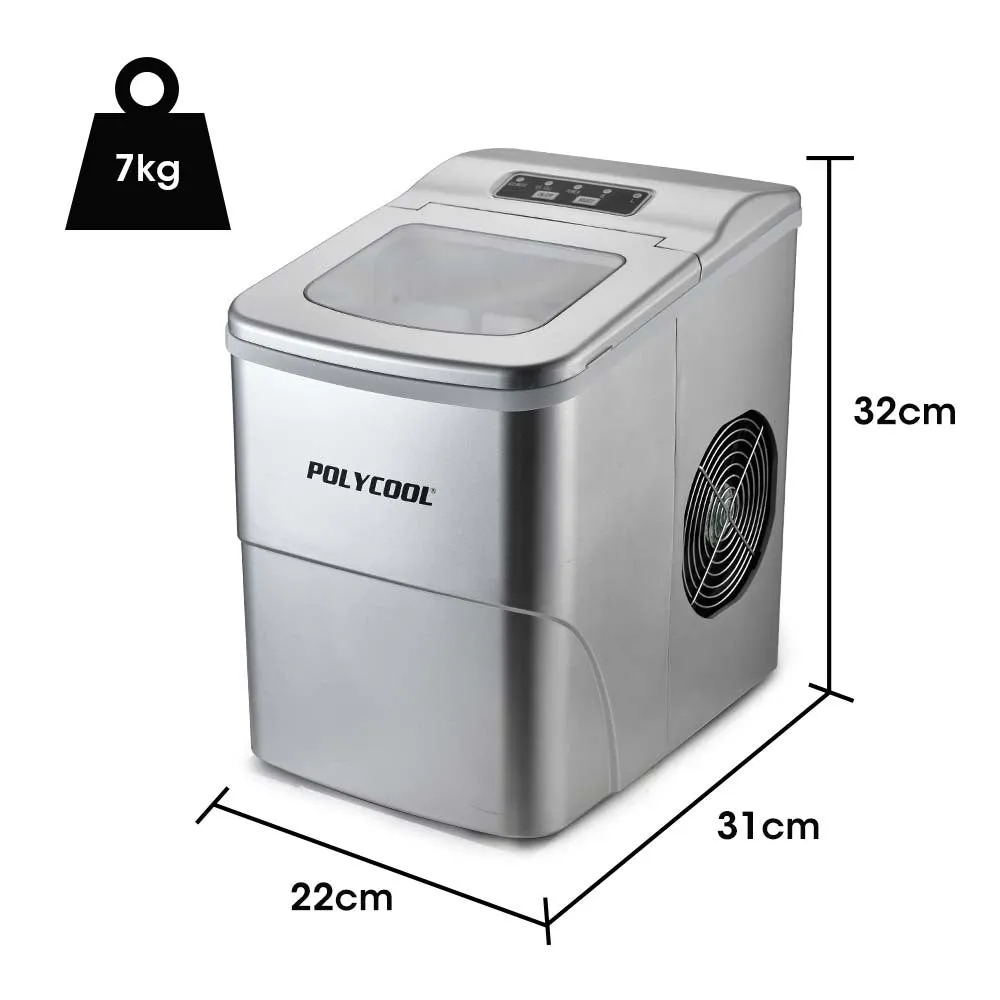 12kg Bullet Ice Maker, 2 Ice Sizes, 2L Tank, Portable, Polycool