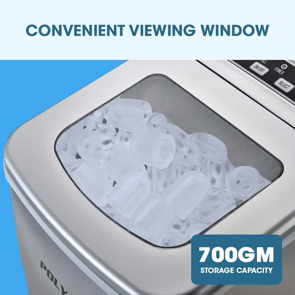 12kg Bullet Ice Maker, 2 Ice Sizes, 2L Tank, Portable, Polycool
