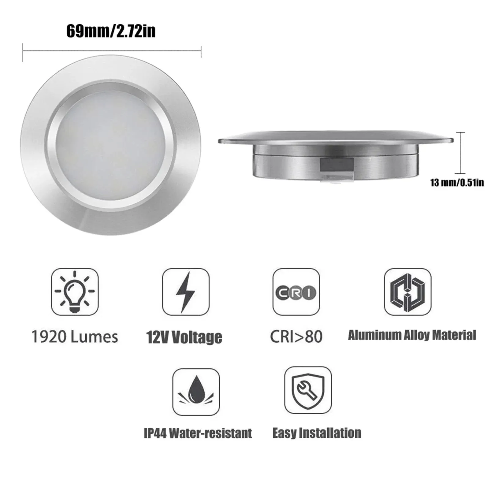 12LED RV Boat Recessed Ceiling Light 12V Led Lights Round Shape Ultra-Thin Camper Interior Lighting Small Downlight with Cable