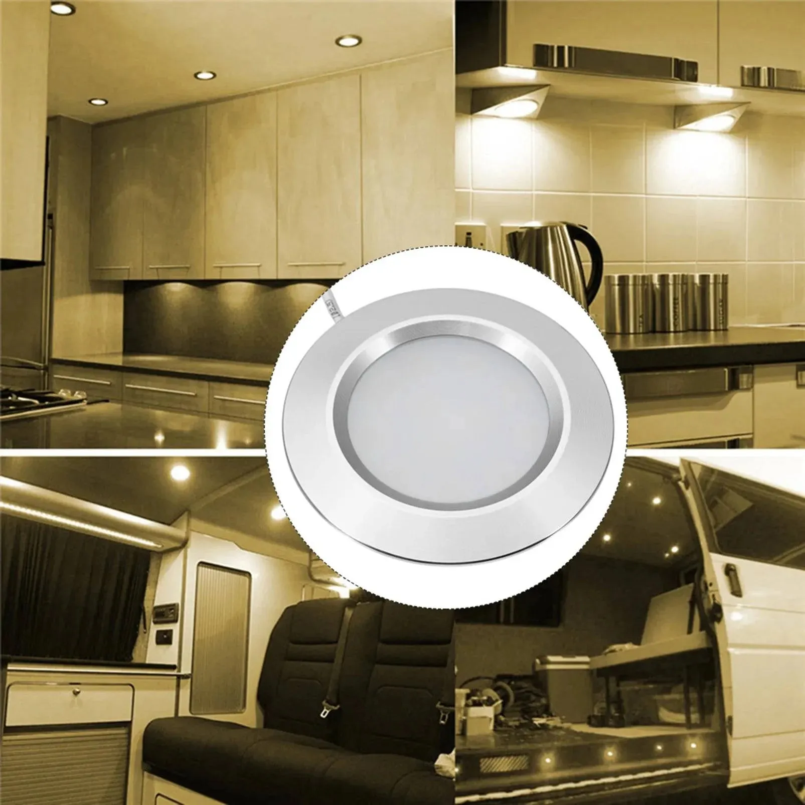 12LED RV Boat Recessed Ceiling Light 12V Led Lights Round Shape Ultra-Thin Camper Interior Lighting Small Downlight with Cable
