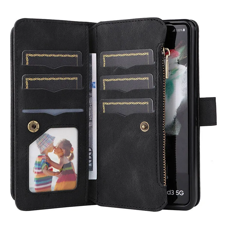 2-In-1 Wallet Case Cell Phone Case for Samsung Z Fold 3 4 Wristlet Zipper Card Holder