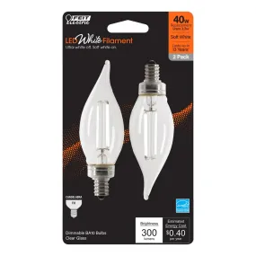 2-Pack 40W LED White Filament E12 Flame Tip Light Bulbs BPCFC40927WFIL2
