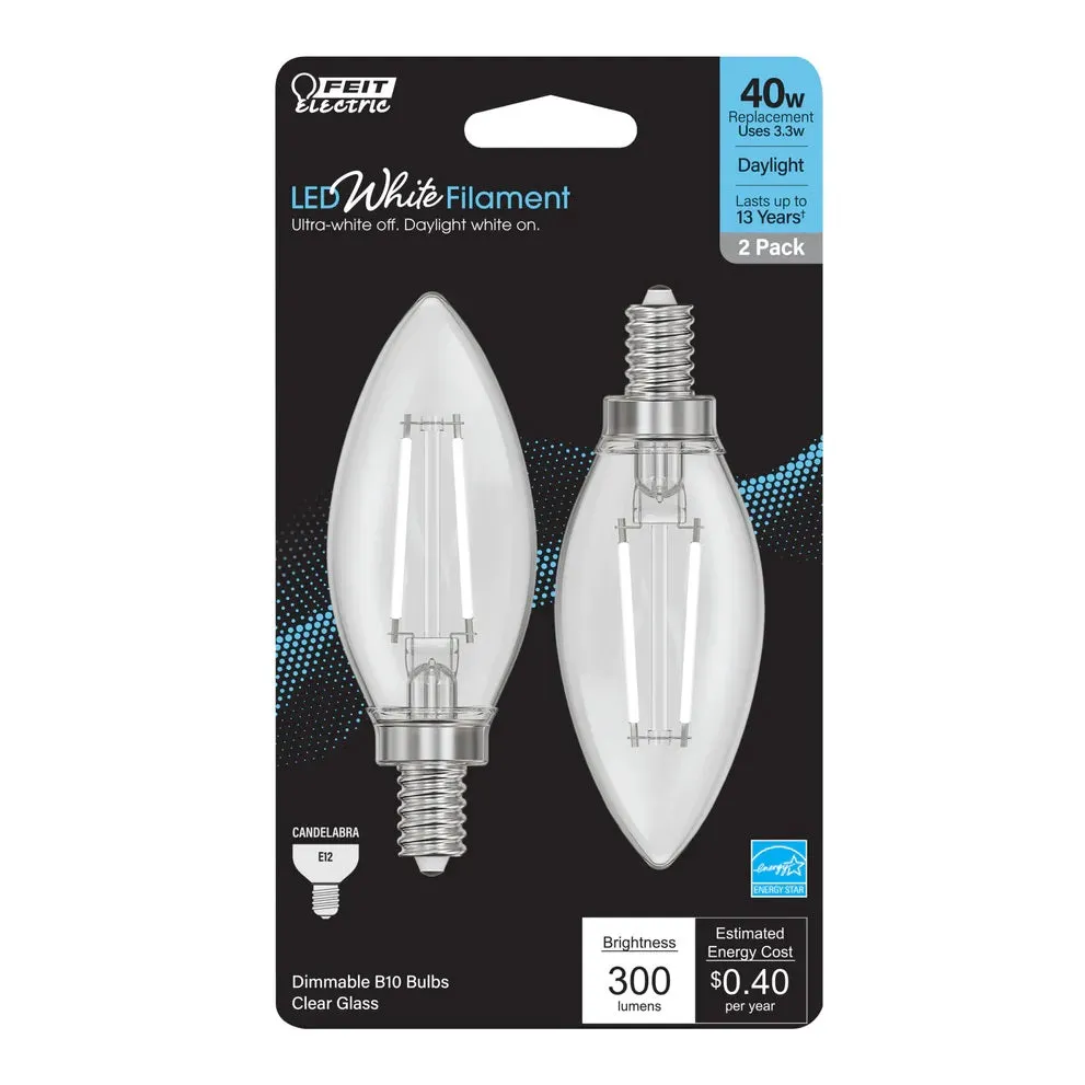 2-Pack 40W LED White Filament E12 Torpedo Tip Light Bulbs BPCTC409