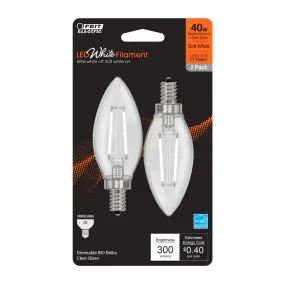 2-Pack 40W LED White Filament E12 Torpedo Tip Light Bulbs BPCTC409