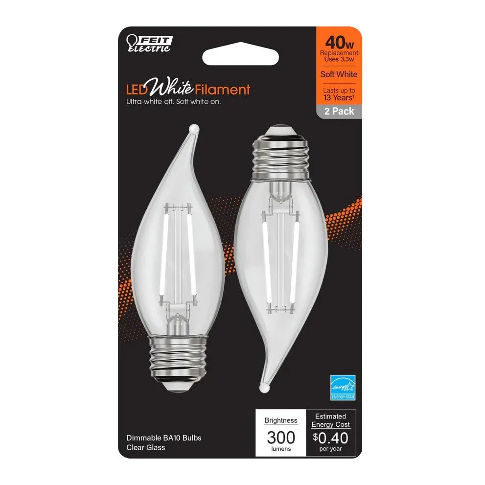 2-Pack 40W LED White Filament E26 Flame Tip Light Bulbs BPEFC40950WFIL2