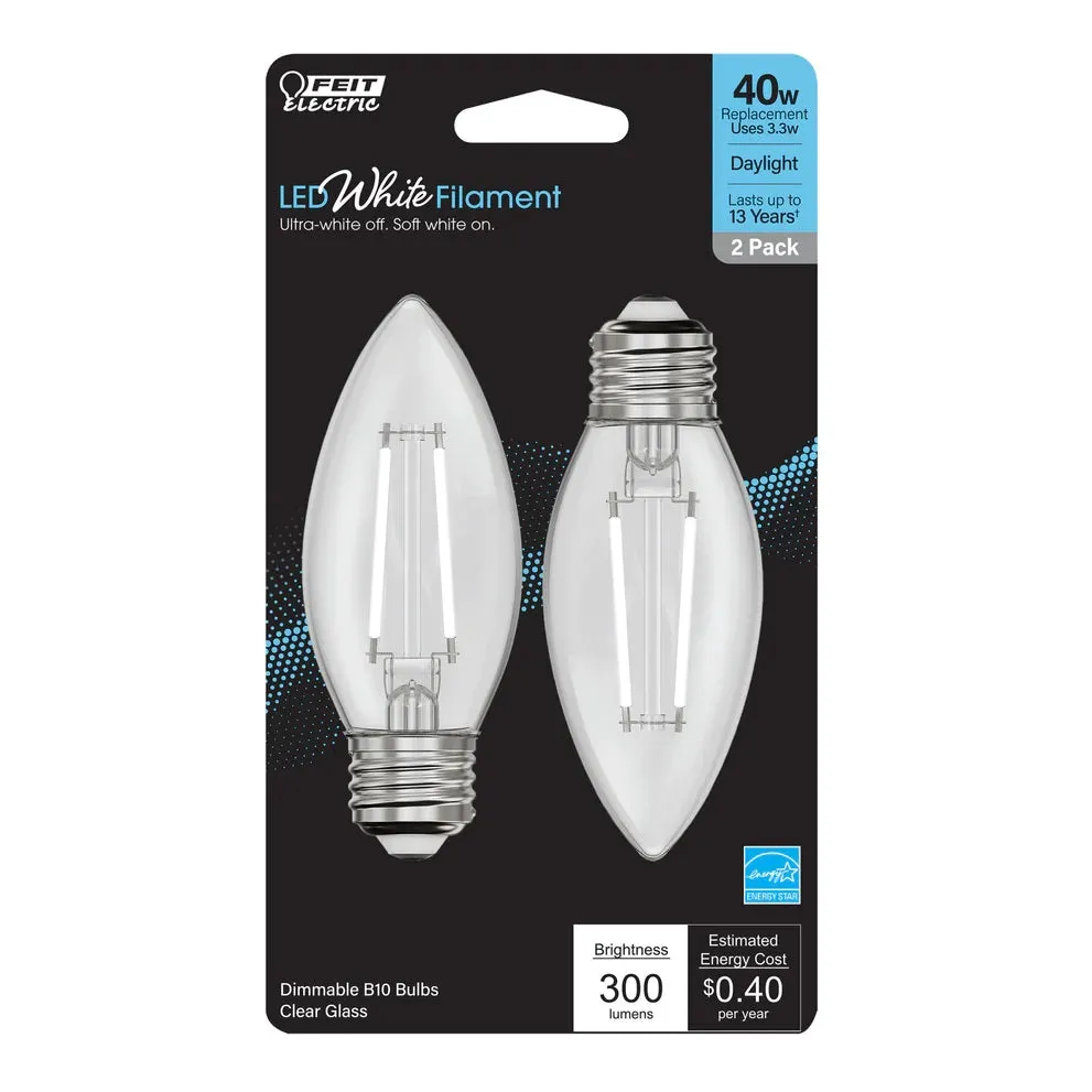 2-Pack 40W LED White Filament E26 Torpedo Tip Light Bulbs BPETC409