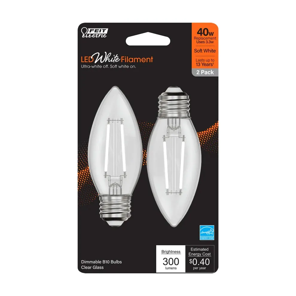 2-Pack 40W LED White Filament E26 Torpedo Tip Light Bulbs BPETC409