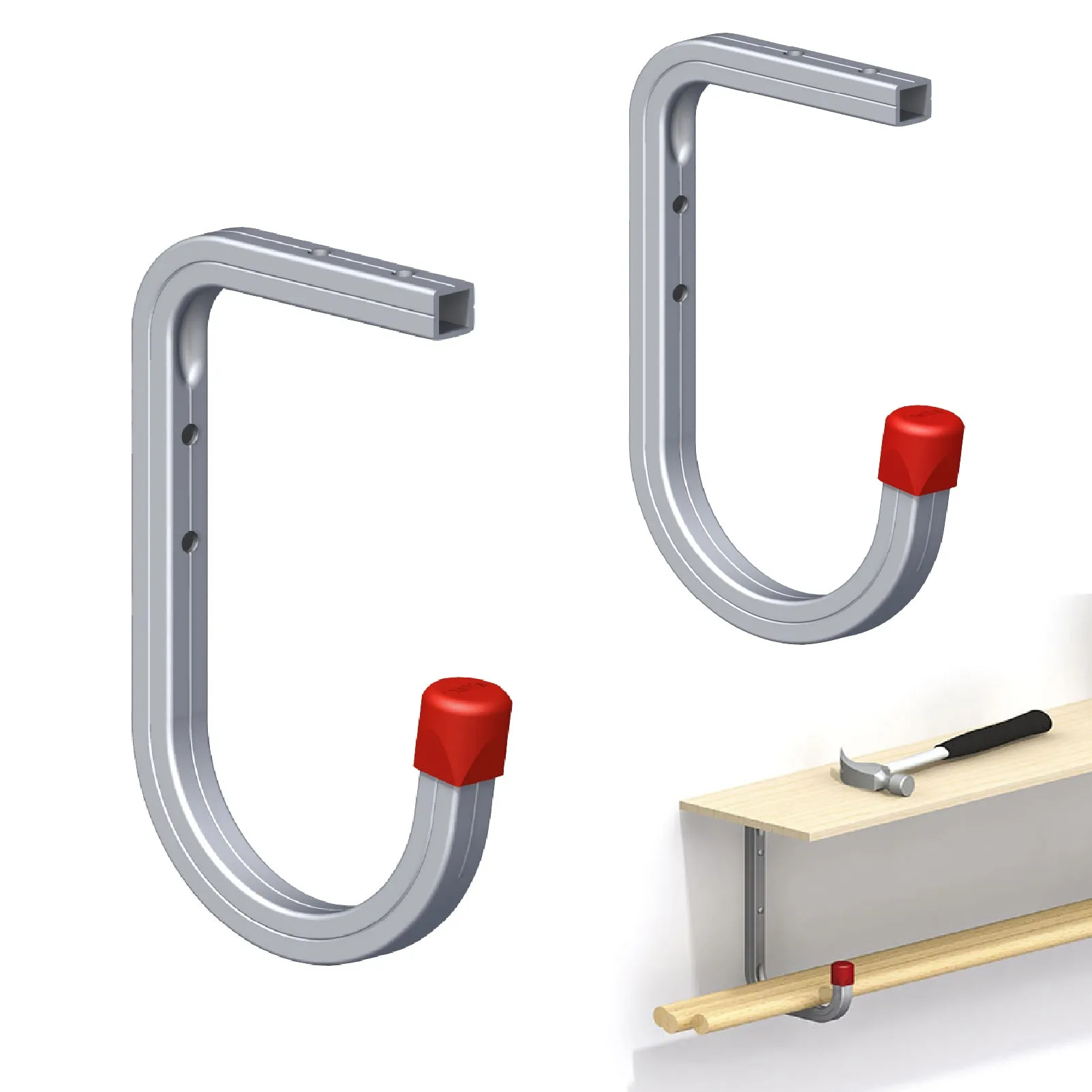 2 x Wall Mounted 50kg Storage Hook with Shelf Support Bracket