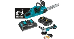 2021 Makita 36V (18V X2) LXT® Brushless 14" Chain Saw Kit (5.0Ah) and Brushless Angle Grinder (XCU03PTX1)