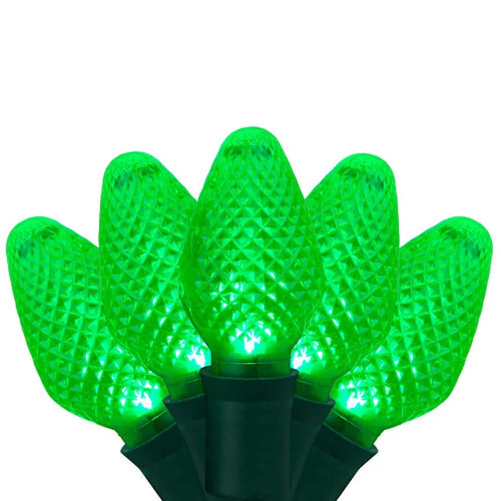 25 Green C7 LED Christmas Lights, Green Wire, 8" Spacing