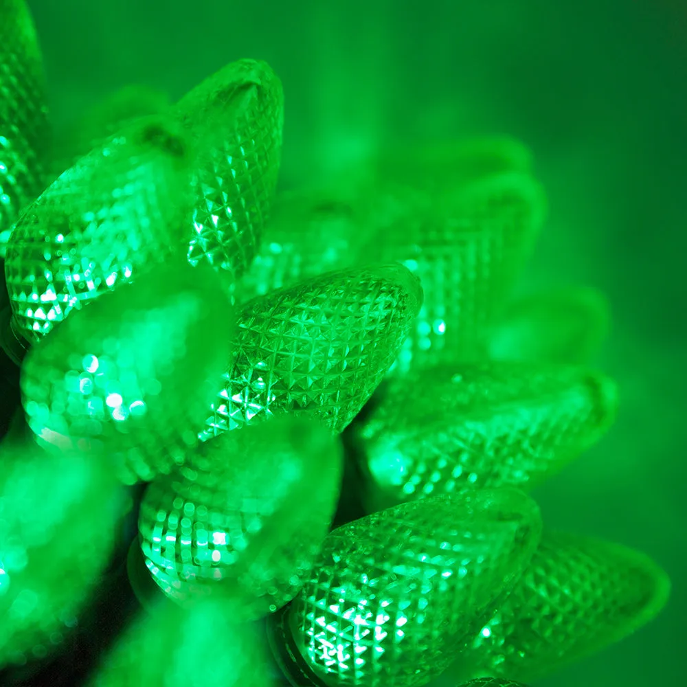 25 Green C7 LED Christmas Lights, Green Wire, 8" Spacing