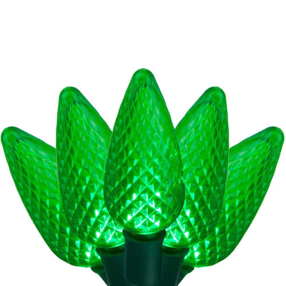 25 Green C9 LED Christmas Lights, Green Wire, 8" Spacing