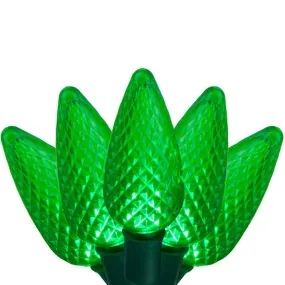 25 Green C9 LED Christmas Lights, Green Wire, 8" Spacing