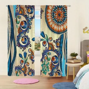 2pcs Set Colorful Bohemian Mandala Flower Curtains - Easy Hang, Machine Washable Polyester Drapes for Living Room, Bedroom, Kitchen & Study Decor