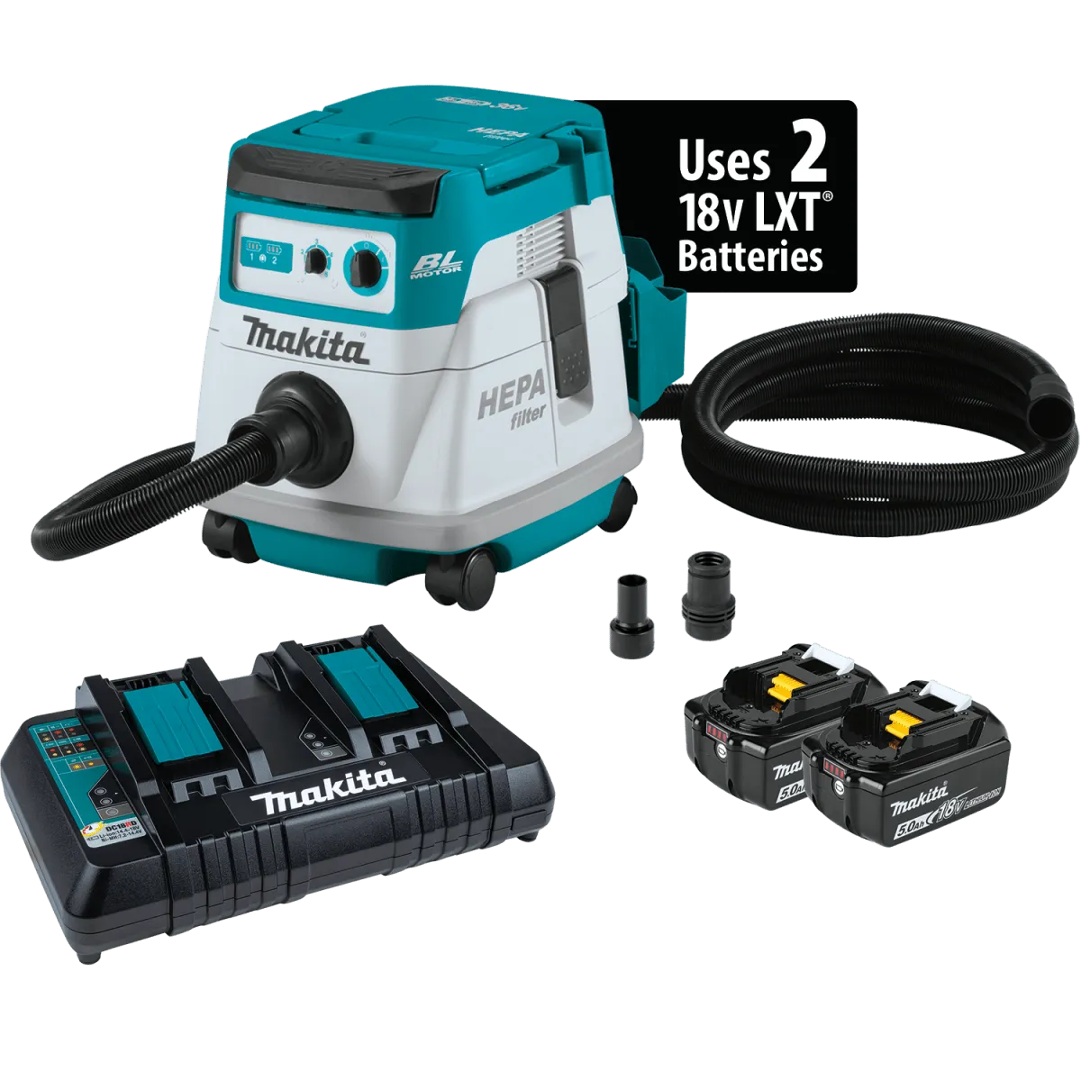 36V (18V X2) LXT Brushless 2.1 Gallon HEPA Filter Dry Dust Extractor Kit (5.0Ah)