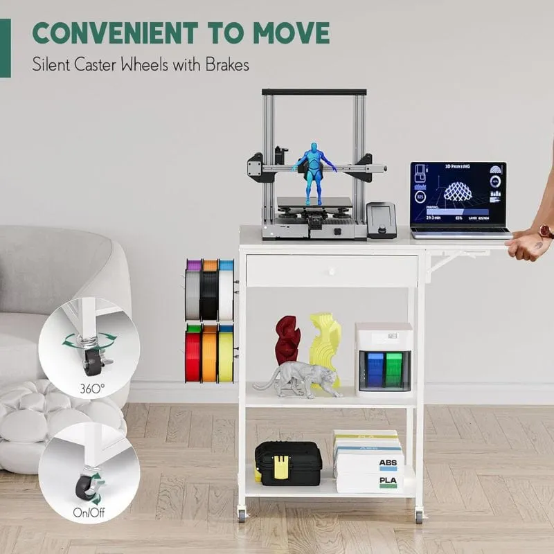 3D Printer Table with 40 Filaments Spool Storage Capacity w/ Wheels, Heavy Duty Shelf 22.8"L x 19.7"W x 35.4"H