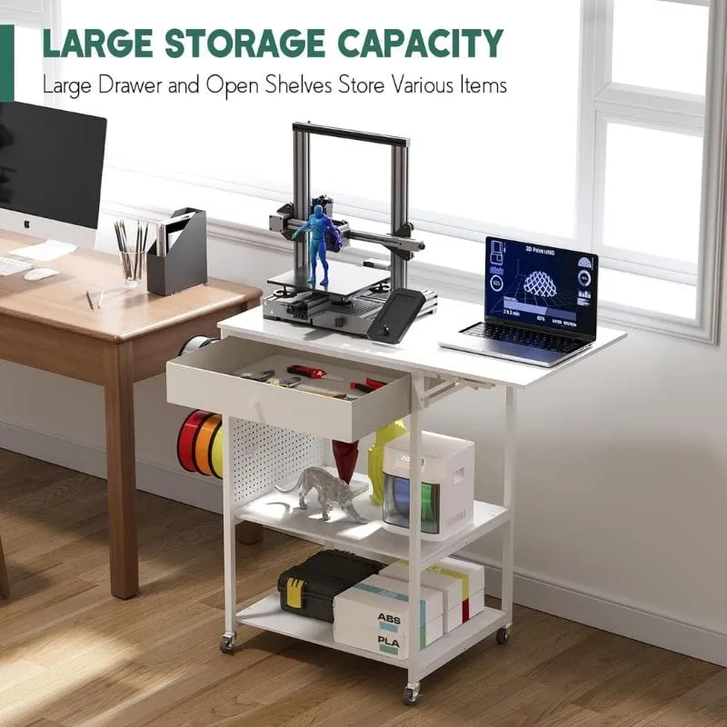 3D Printer Table with 40 Filaments Spool Storage Capacity w/ Wheels, Heavy Duty Shelf 22.8"L x 19.7"W x 35.4"H