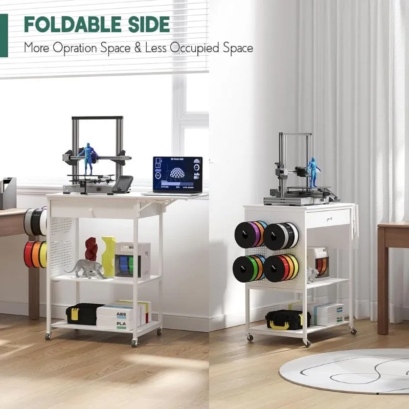 3D Printer Table with 40 Filaments Spool Storage Capacity w/ Wheels, Heavy Duty Shelf 22.8"L x 19.7"W x 35.4"H