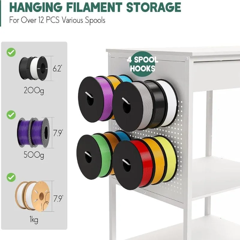 3D Printer Table with 40 Filaments Spool Storage Capacity w/ Wheels, Heavy Duty Shelf 22.8"L x 19.7"W x 35.4"H