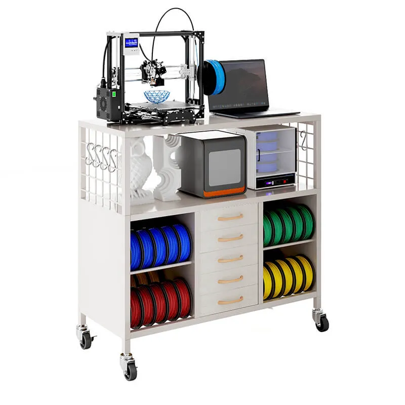 3D Printer Table with 50 Filaments Spool Storage Capacity w/ Wheels, Heavy Duty Shelf 46"L x 19"W x 35"H