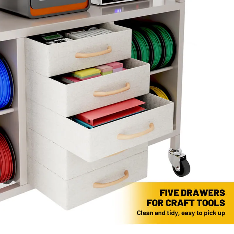 3D Printer Table with 50 Filaments Spool Storage Capacity w/ Wheels, Heavy Duty Shelf 46"L x 19"W x 35"H