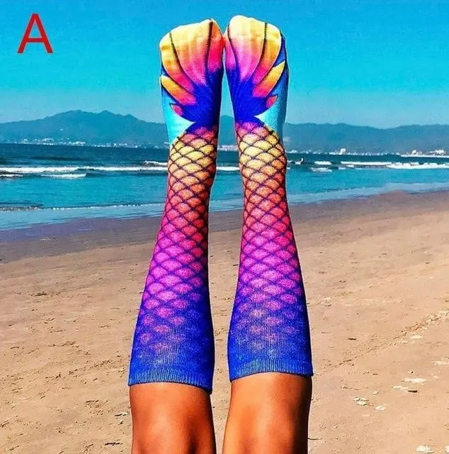 3D Printing Mermaid Pattern Knee High Socks Stockings
