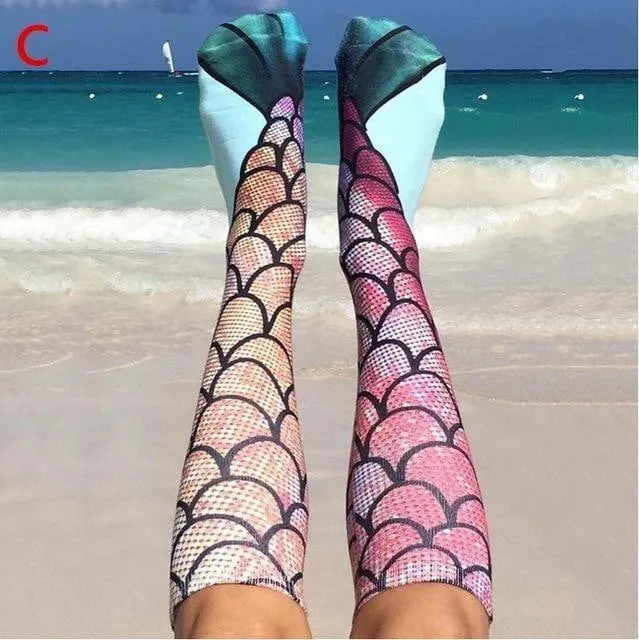 3D Printing Mermaid Pattern Knee High Socks Stockings