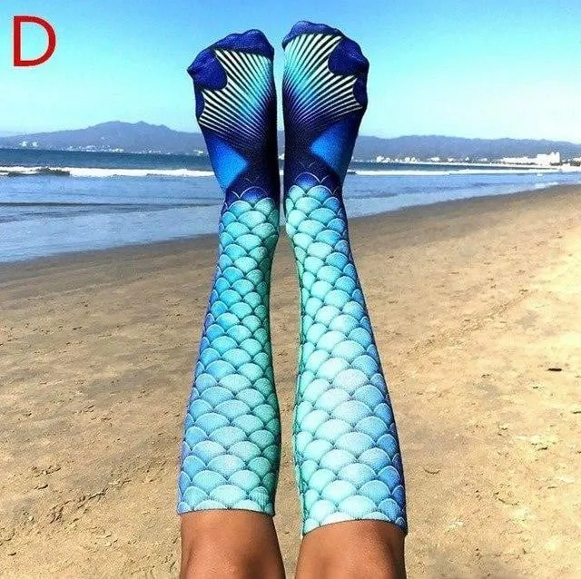 3D Printing Mermaid Pattern Knee High Socks Stockings