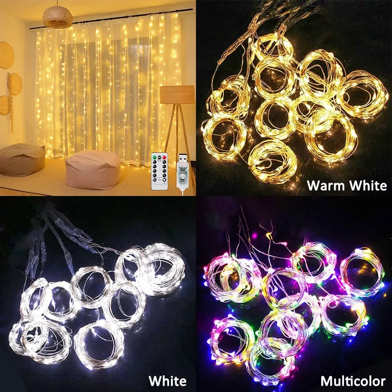 3m 100 200 300 LED Curtain String Light Garland