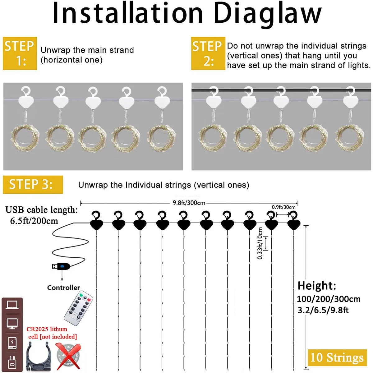 3m 100 200 300 LED Curtain String Light Garland
