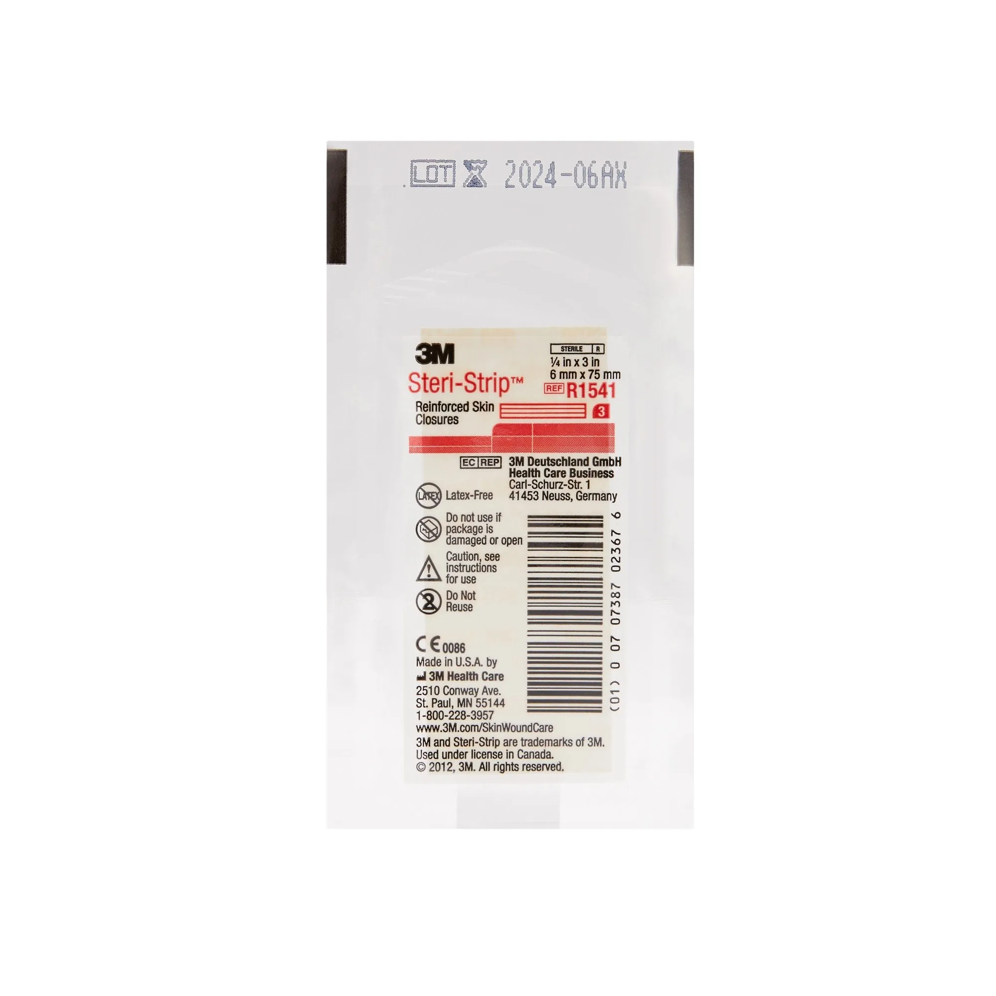3M Steri-Strip Skin Closure Strips, Non-Woven, 1/4 inch X 3 Inch, Reinforced Strip, White, 1 Pack