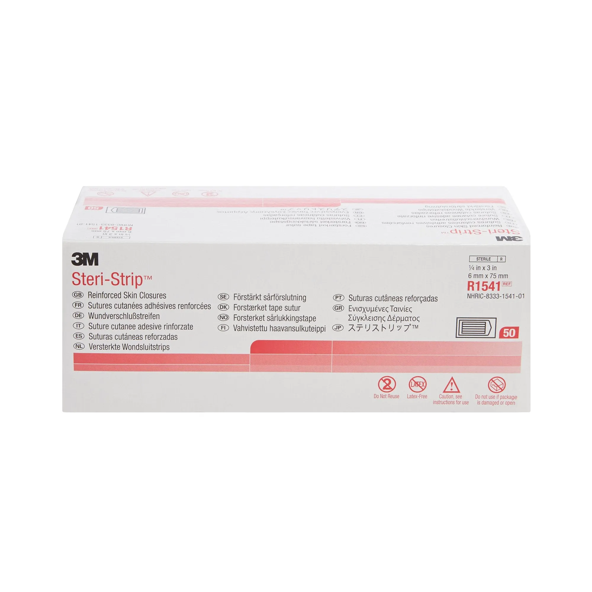 3M Steri-Strip Skin Closure Strips, Non-Woven, 1/4 inch X 3 Inch, Reinforced Strip, White, 1 Pack