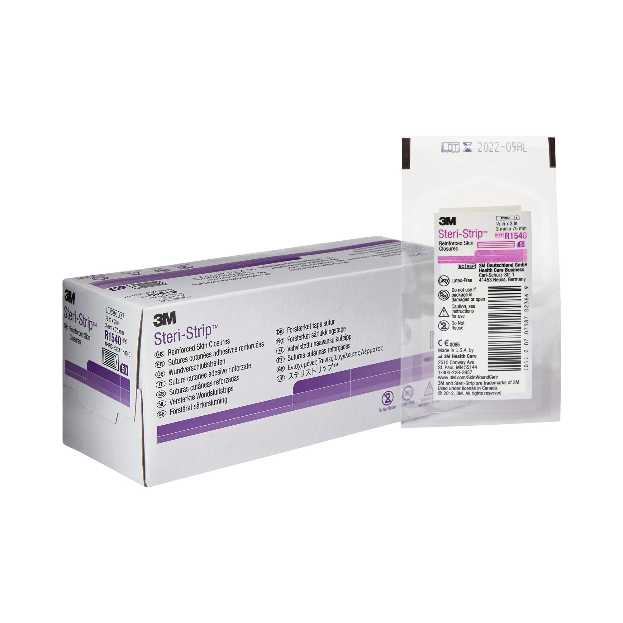 3M Steri-Strip Skin Closure Strips, Non-Woven Material, Reinforced Strip, White, 1 Pack