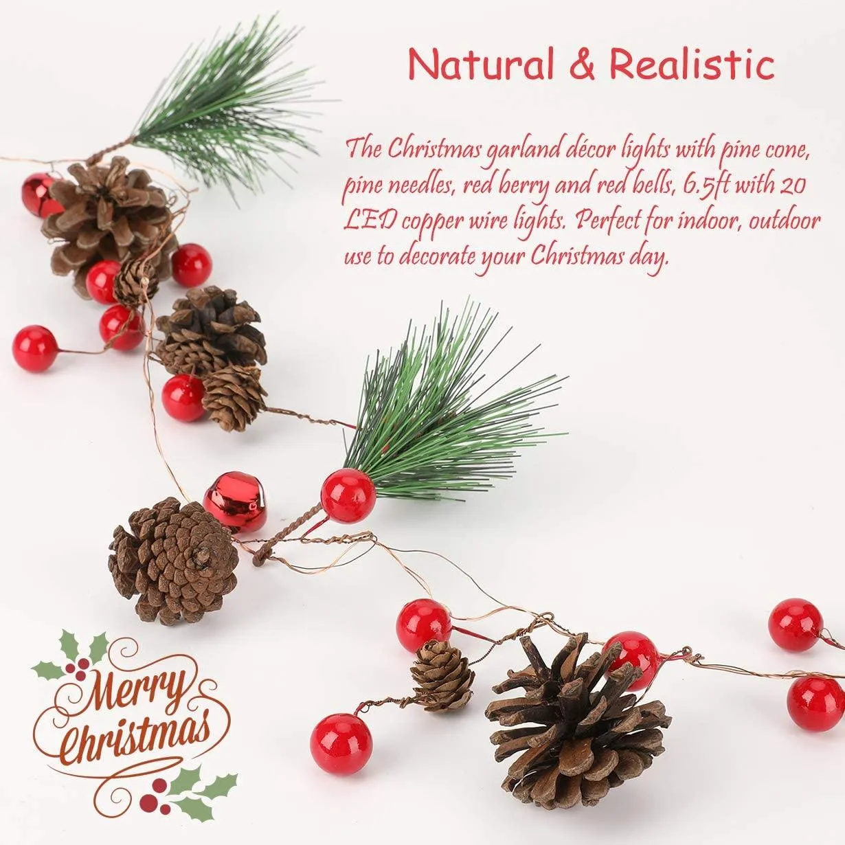 6.5Ft. 20 LED Christmas Garland with Lights