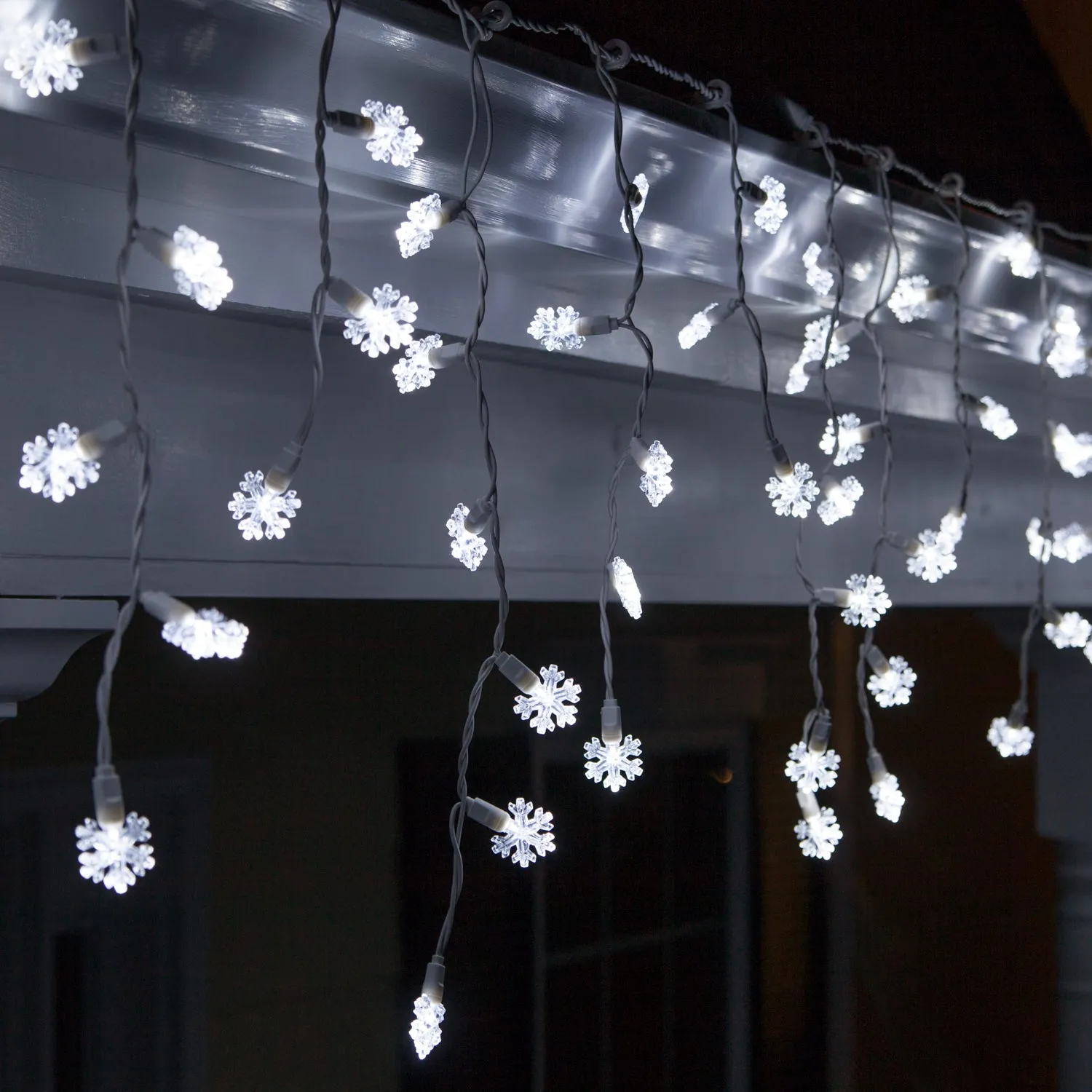 70 Cool White Snowflake LED Icicle Light Set with White Wire