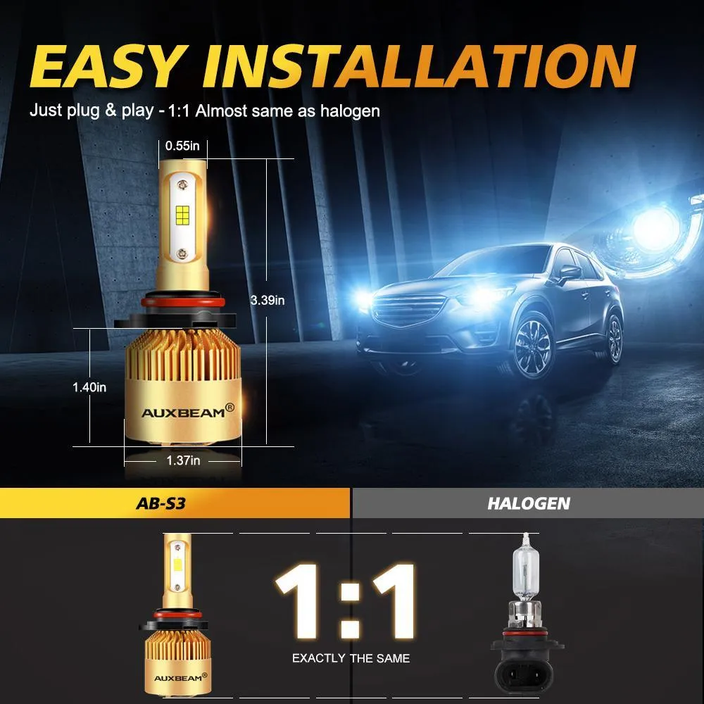 9005 9006 LED Headlight Bulbs 72W 8000LM S3 Series Fan Cooling 6500K Cool White | 4 Bulbs