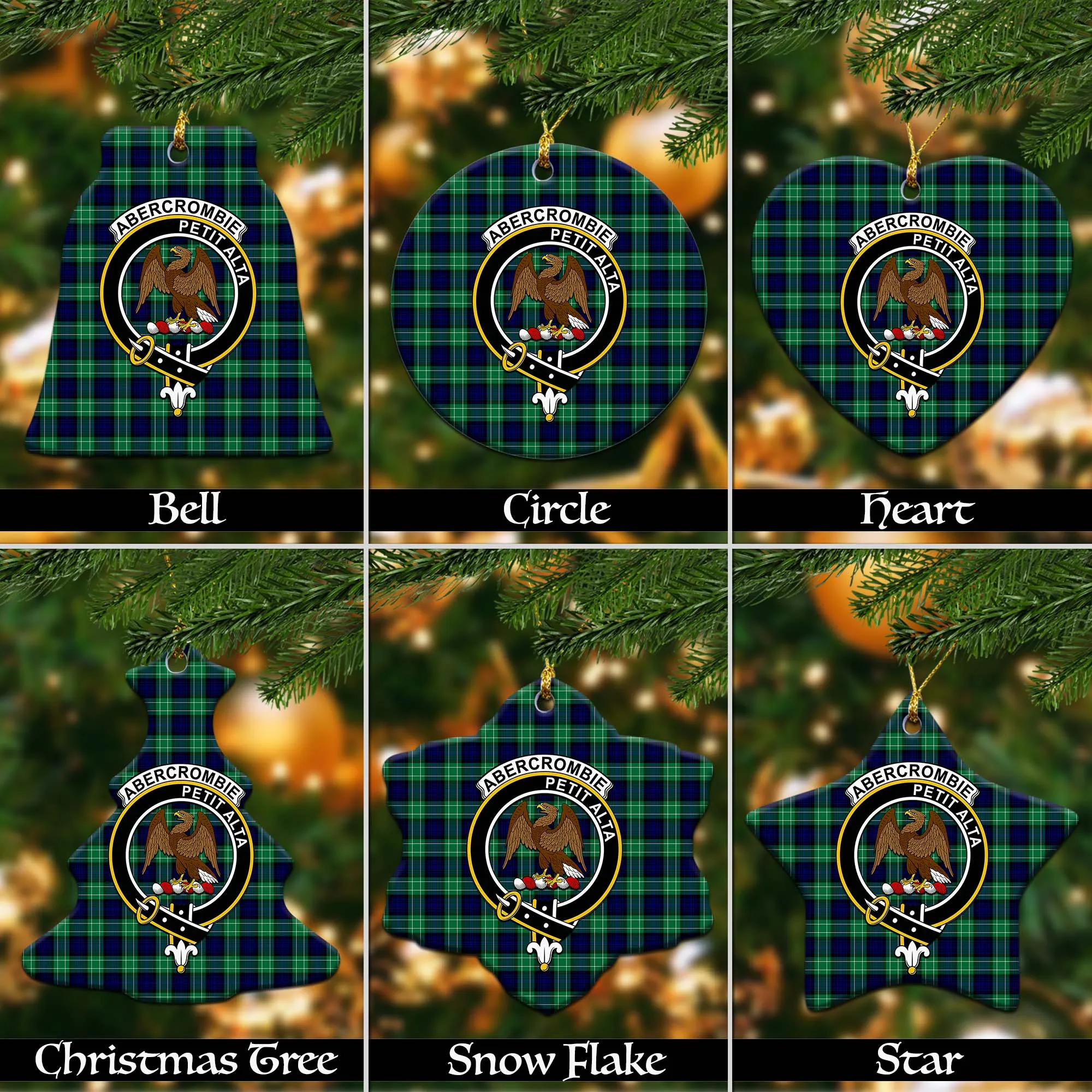 Abercrombie Tartan Christmas Ceramic Ornaments with Family Crest