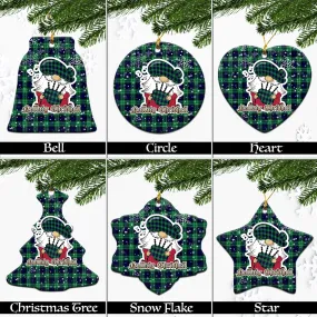 Abercrombie Tartan Christmas Ceramic Ornaments with Scottish Gnome Playing Bagpipes
