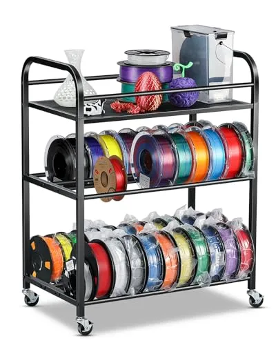 AHOWPD 3D Printer Filament Storage Rack- Rolling Filament Spool Holders Racks with Wheels, Heavy Duty Metal Shelf for PLA/ABS/TPU/Nylon, Filaments Organzied for 3D Printing Studio, Office Workshop
