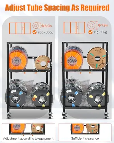 AHOWPD 3D Printer Filament Storage Rack- Rolling Filament Spool Holders Racks with Wheels, Heavy Duty Metal Shelf for PLA/ABS/TPU/Nylon, Filaments Organzied for 3D Printing Studio, Office Workshop