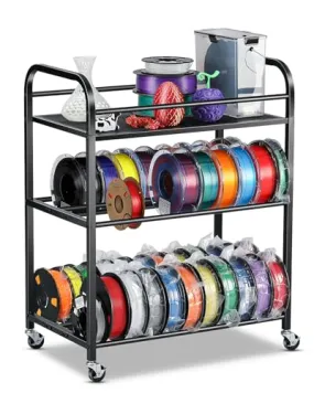 AHOWPD 3D Printer Filament Storage Rack- Rolling Filament Spool Holders Racks with Wheels, Heavy Duty Metal Shelf for PLA/ABS/TPU/Nylon, Filaments Organzied for 3D Printing Studio, Office Workshop
