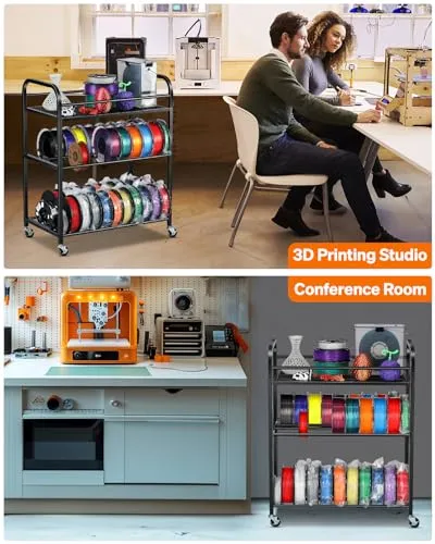 AHOWPD 3D Printer Filament Storage Rack- Rolling Filament Spool Holders Racks with Wheels, Heavy Duty Metal Shelf for PLA/ABS/TPU/Nylon, Filaments Organzied for 3D Printing Studio, Office Workshop
