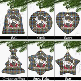 Aikenhead Tartan Christmas Ceramic Ornaments with Scottish Gnome Playing Bagpipes
