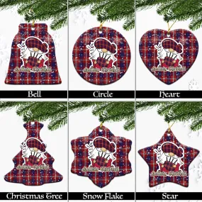 Ainslie Tartan Christmas Ceramic Ornaments with Scottish Gnome Playing Bagpipes