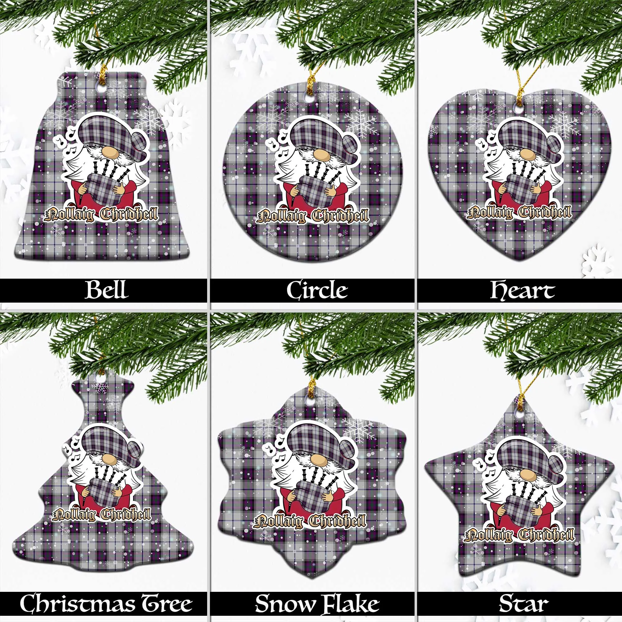 Alexander of Menstry Dress Tartan Christmas Ceramic Ornaments with Scottish Gnome Playing Bagpipes