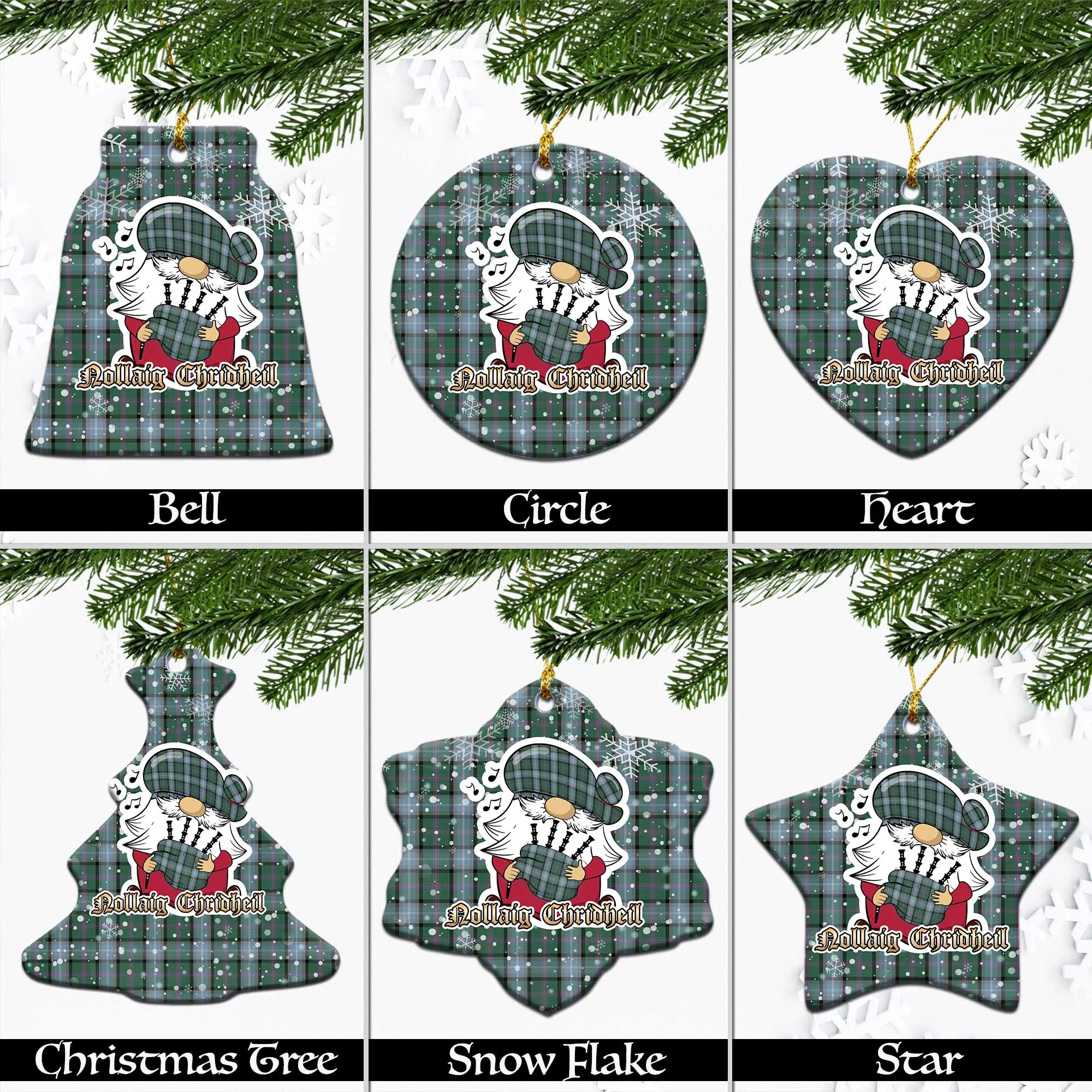 Alexander of Menstry Hunting Tartan Christmas Ceramic Ornaments with Scottish Gnome Playing Bagpipes