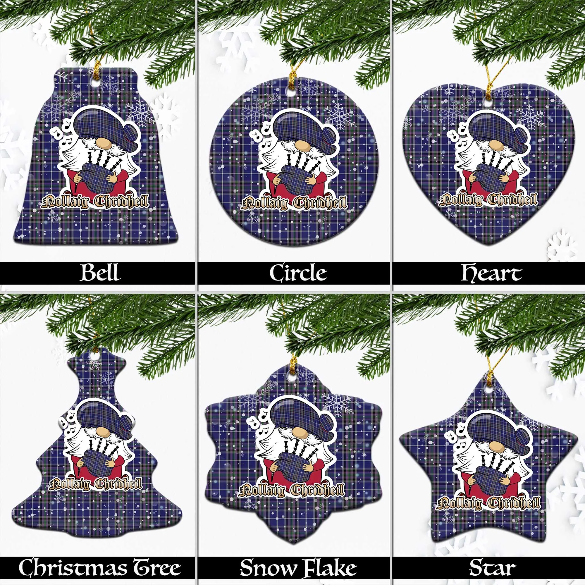 Alexander of Menstry Tartan Christmas Ceramic Ornaments with Scottish Gnome Playing Bagpipes