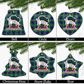 Alexander Tartan Christmas Ceramic Ornaments with Scottish Gnome Playing Bagpipes
