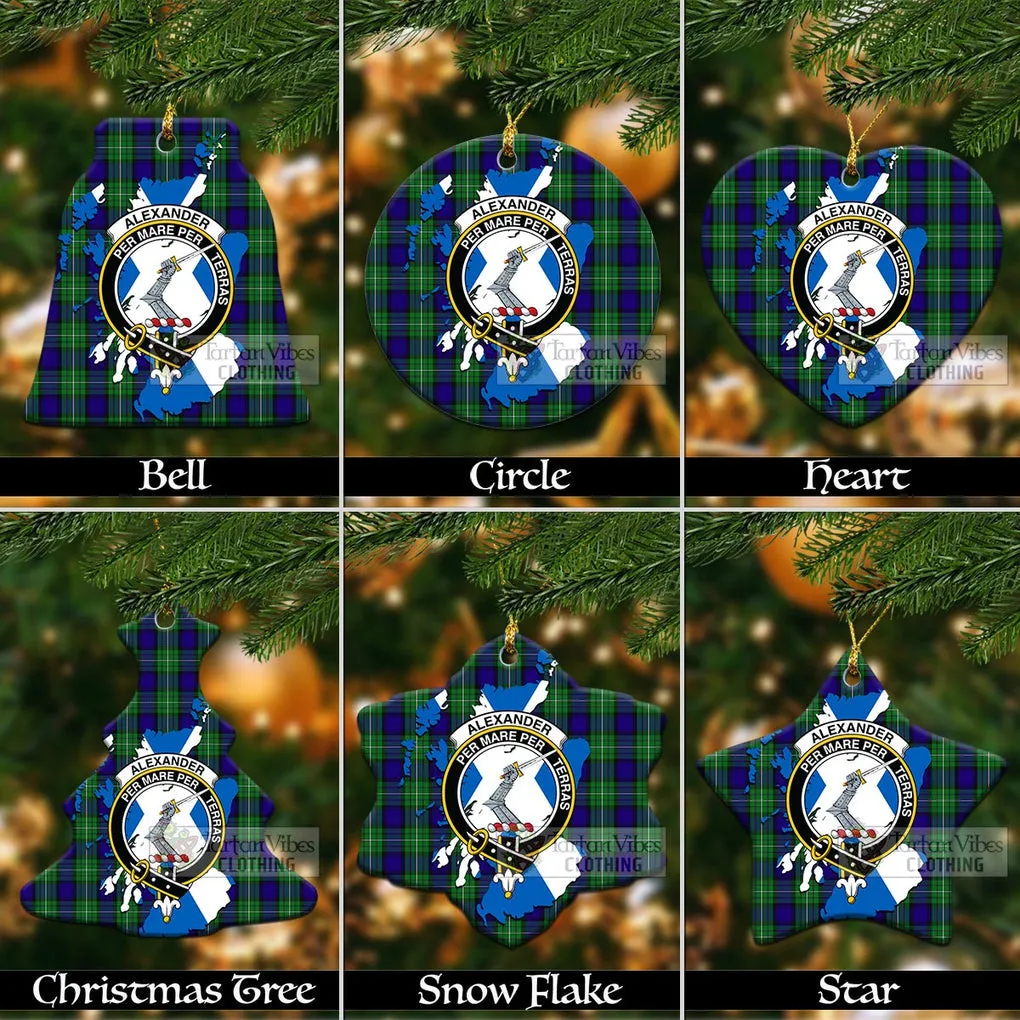 Alexander Tartan Christmas Ornament with Family Crest and Scotland Map